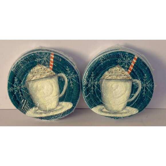Coasters Christmas Holiday Chenille Drink 2 Sets of 4 (8 Total) 4" Sealed NEW - Picture 1 of 4